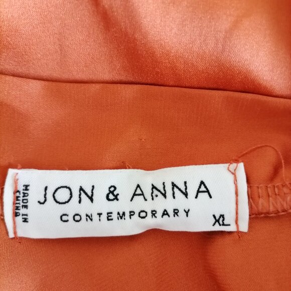 Jon & Anna Womens Orange Sleeveless Pleated Round Neck Back Tie Blouse Size XL - Picture 5 of 7